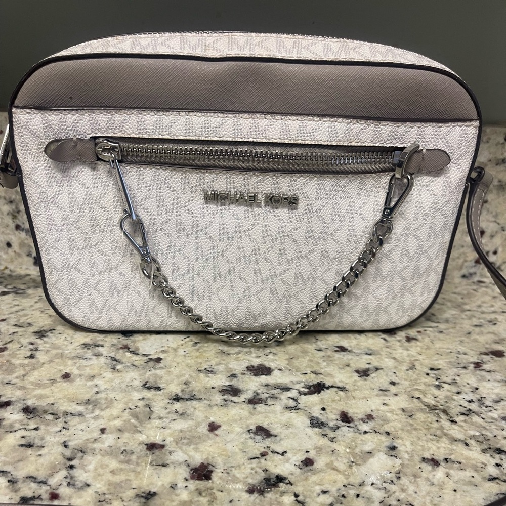 Michael Kors Gray and White Crossbody Bag with Signature Design